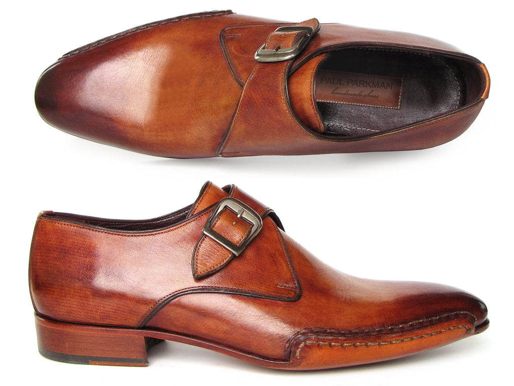 Paul Parkman Men's Monkstrap Shoes Side Handsewn Twisted Leather Sole Tobacco (ID#24Y56)