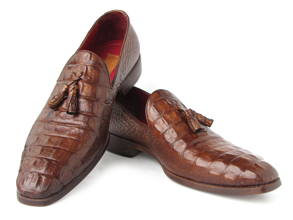 Paul Parkman Men's Brown Crocodile Embossed Calfskin Tassel Loafer (ID ...