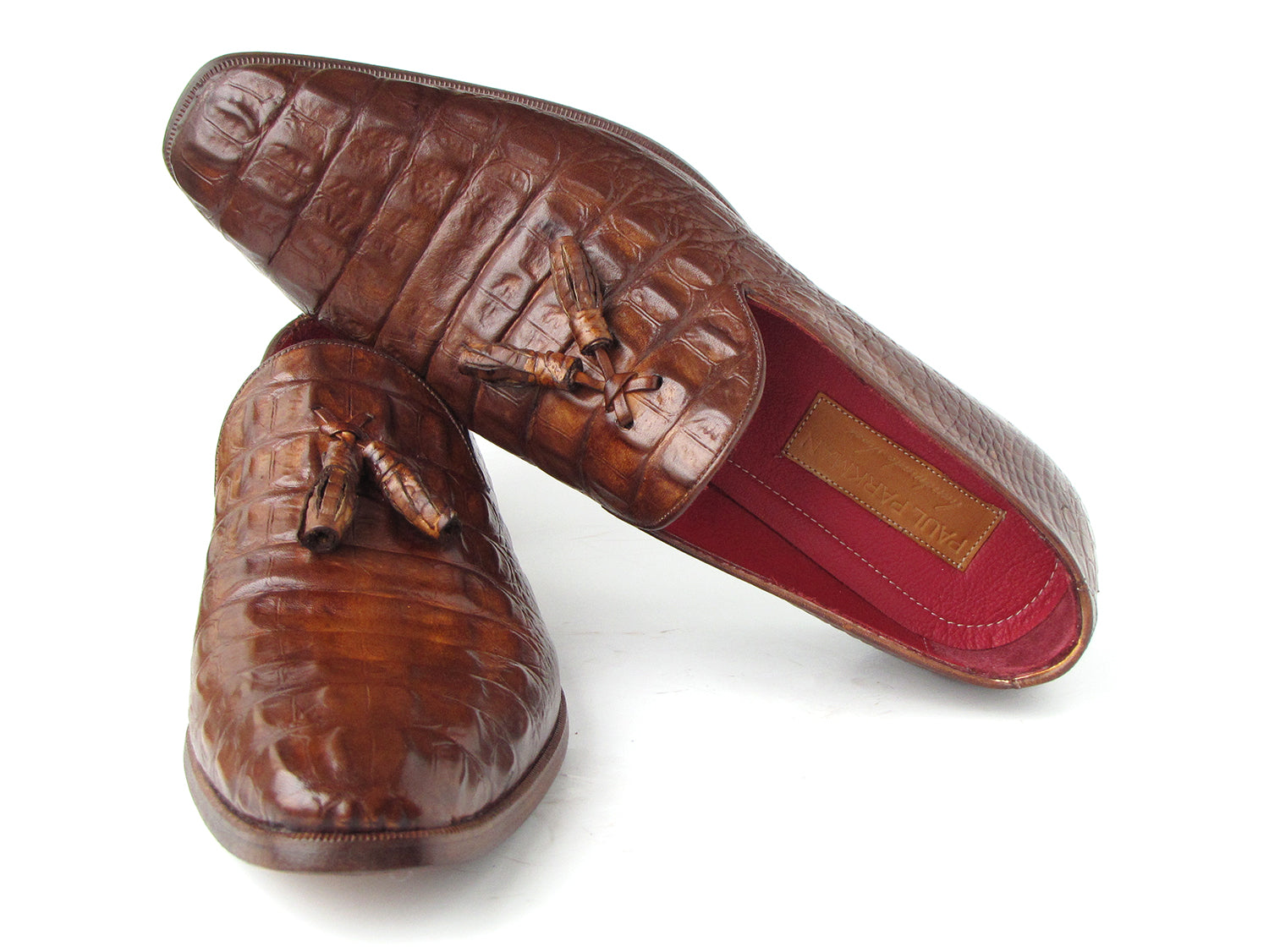 Handmade Men's Burgundy Crocodile Embossed Calfskin Leather