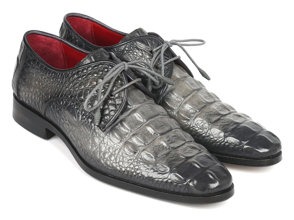 Paul Parkman Gray Crocodile Embossed Calfskin Derby Shoes (ID#1438GRY)