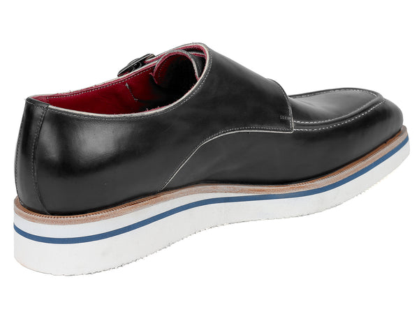 Paul Parkman Men's Smart Casual Monkstrap Shoes Black Leather (ID#189 ...