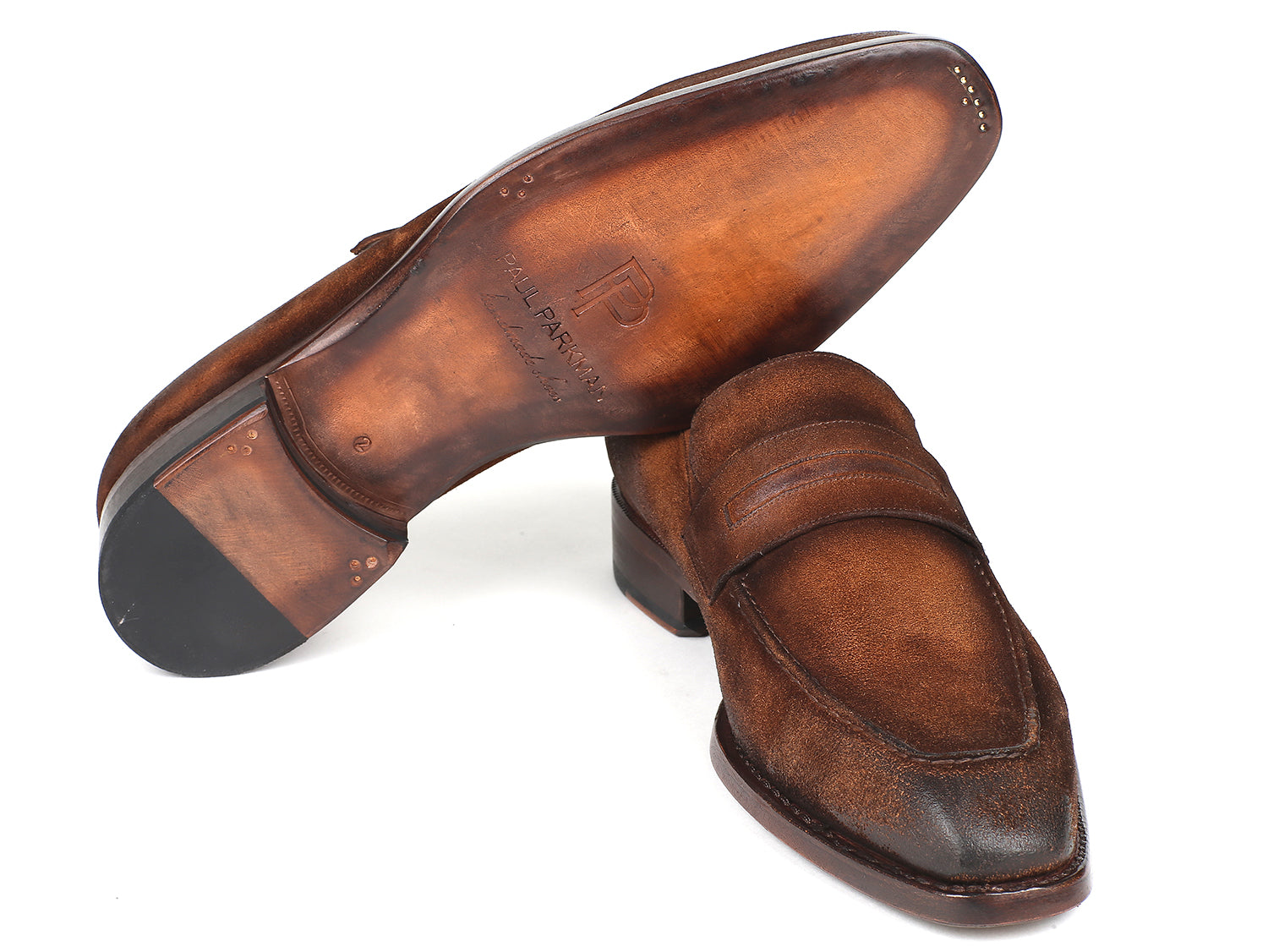 Paul Parkman Men's Tassel Loafer Brown Antique Suede Shoes (ID