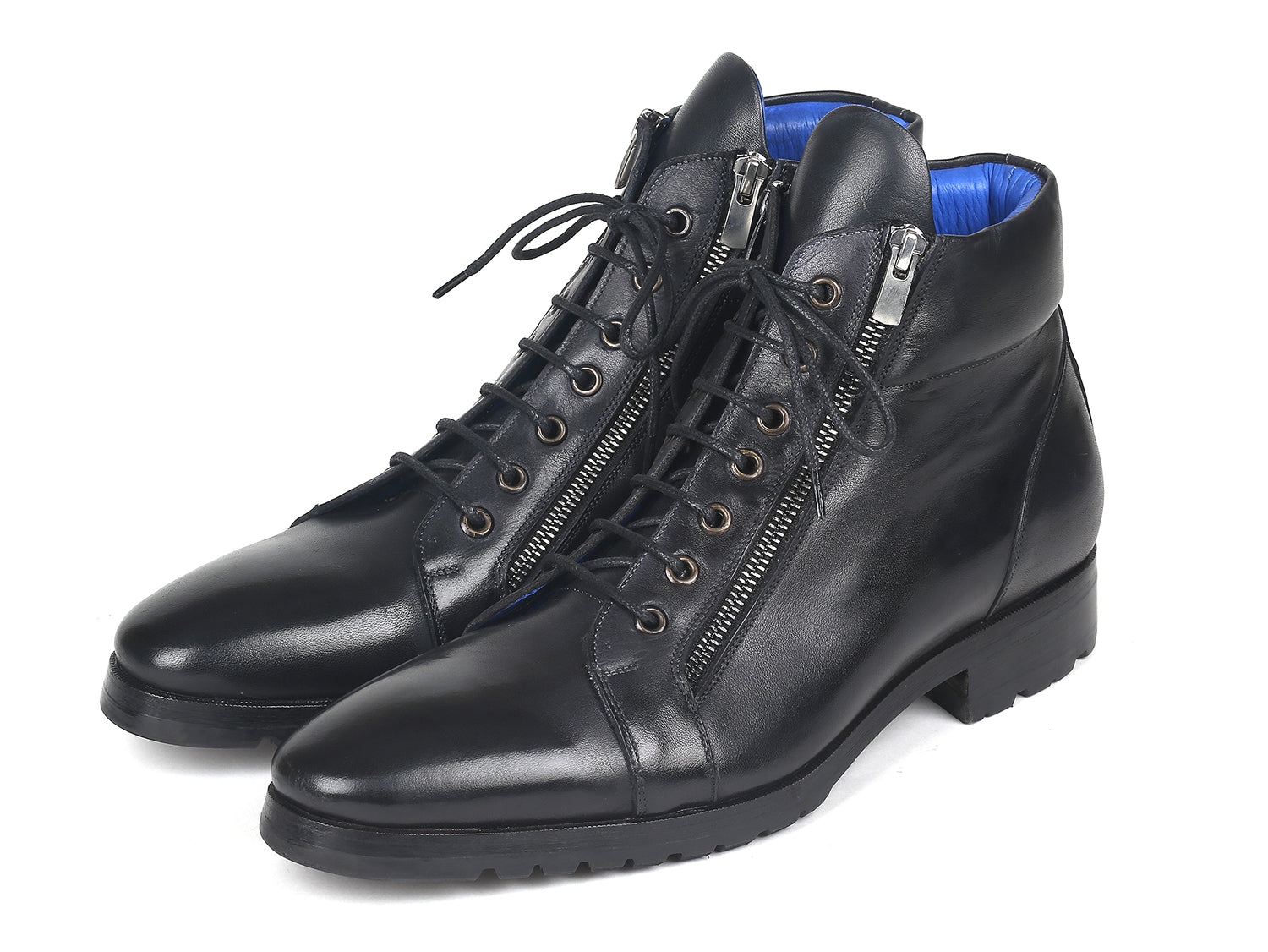 Paul Parkman Men's Side Zipper Leather Biker Boots Black (12455-BLK) '----- Paul Parkman Men's Side Zipper Leather Biker Boots Black (12455-BLK) '-----