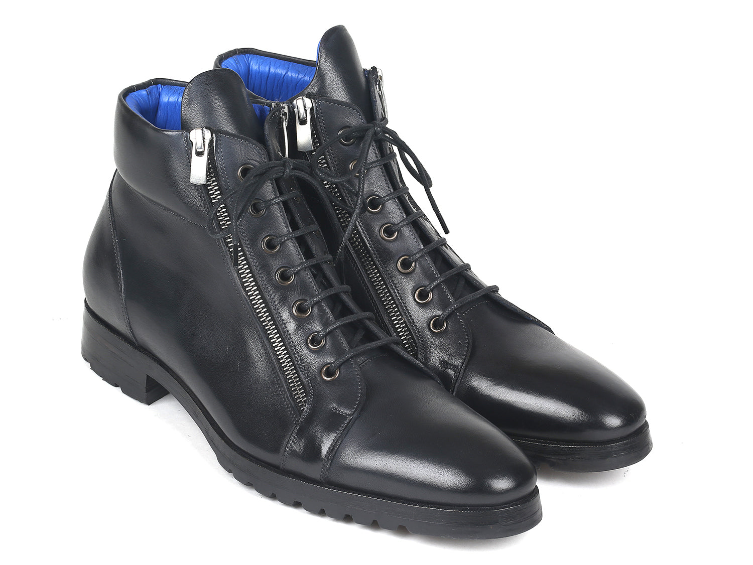 Paul Parkman Men's Side Zipper Leather Biker Boots Black (12455-BLK) '