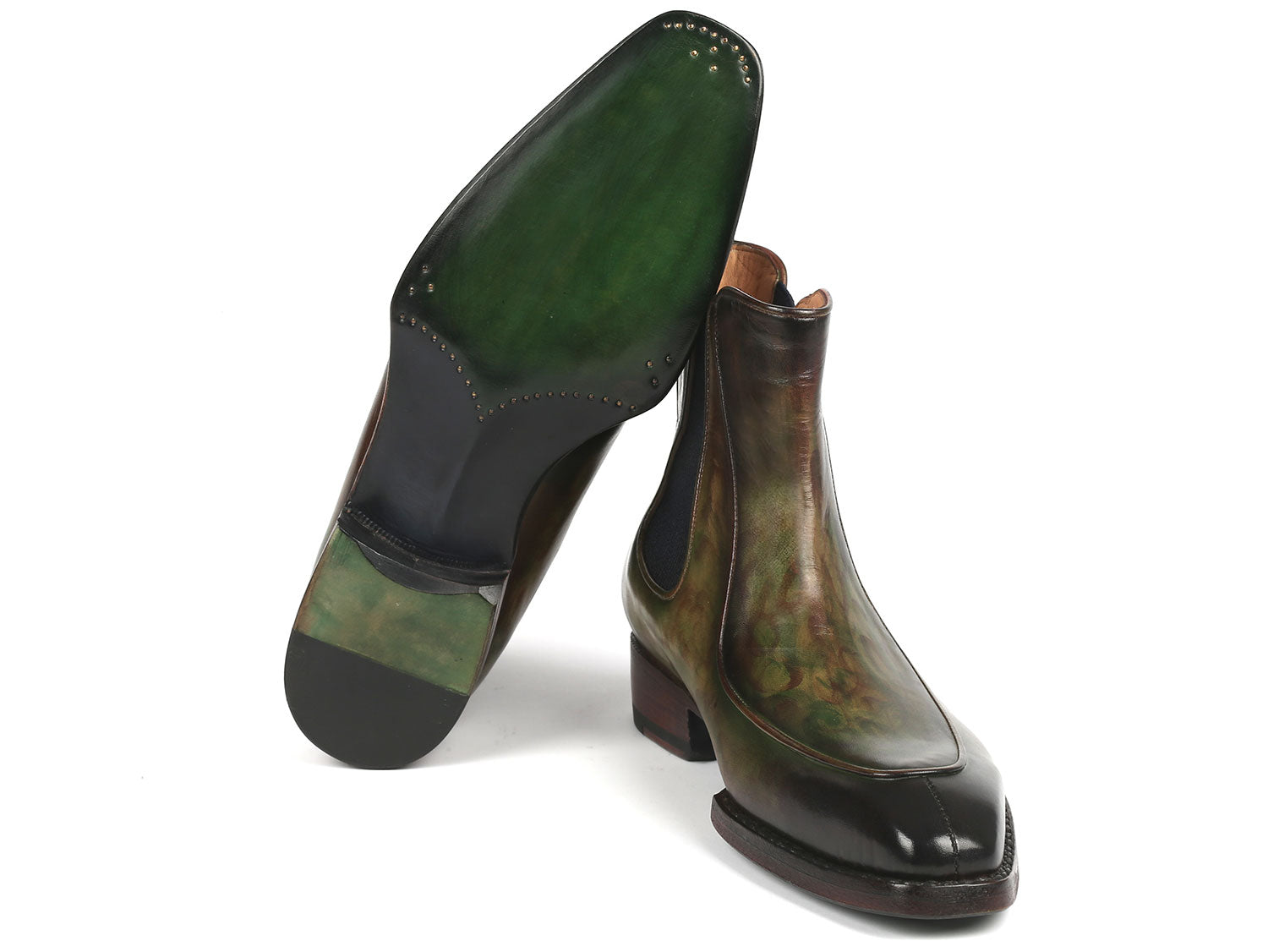 Paul Parkman Men's Green Handpainted Chelsea Boots Goodyear Welted (ID PAUL PARKMAN Handmade Shoes Paul Parkman Men's Green Handpainted Chelsea Boots Goodyear Welted (ID PAUL PARKMAN Handmade Shoes