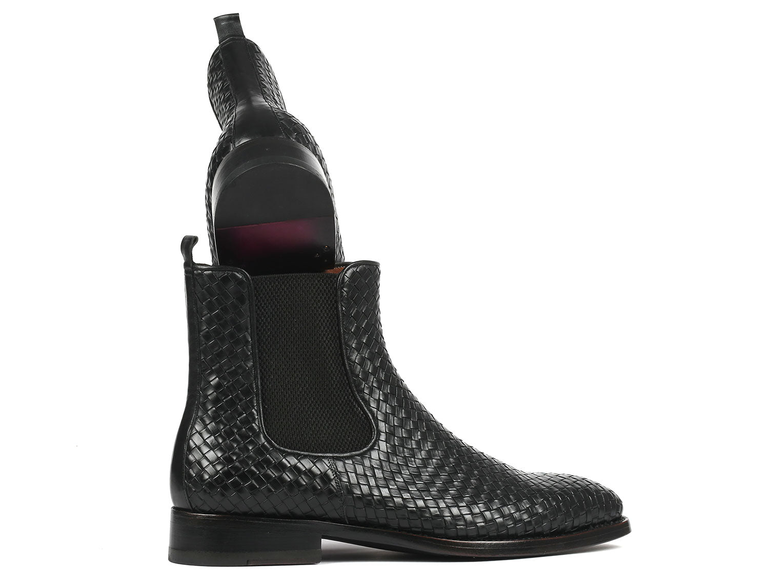 Paul Parkman Black Woven Leather Chelsea Boots (ID#92WN87-BLK) PARKMAN® Handmade Shoes