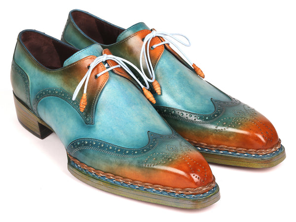 Paul Parkman Norwegian Welted Wingtip Derby Shoes Turquoise & Tobacco (ID#8506-TRQ)