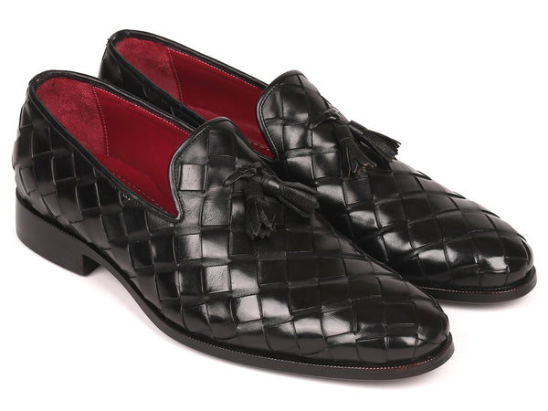 Paul Parkman Men's Big Braided Tassel Loafers Black (ID#6623-BLK)