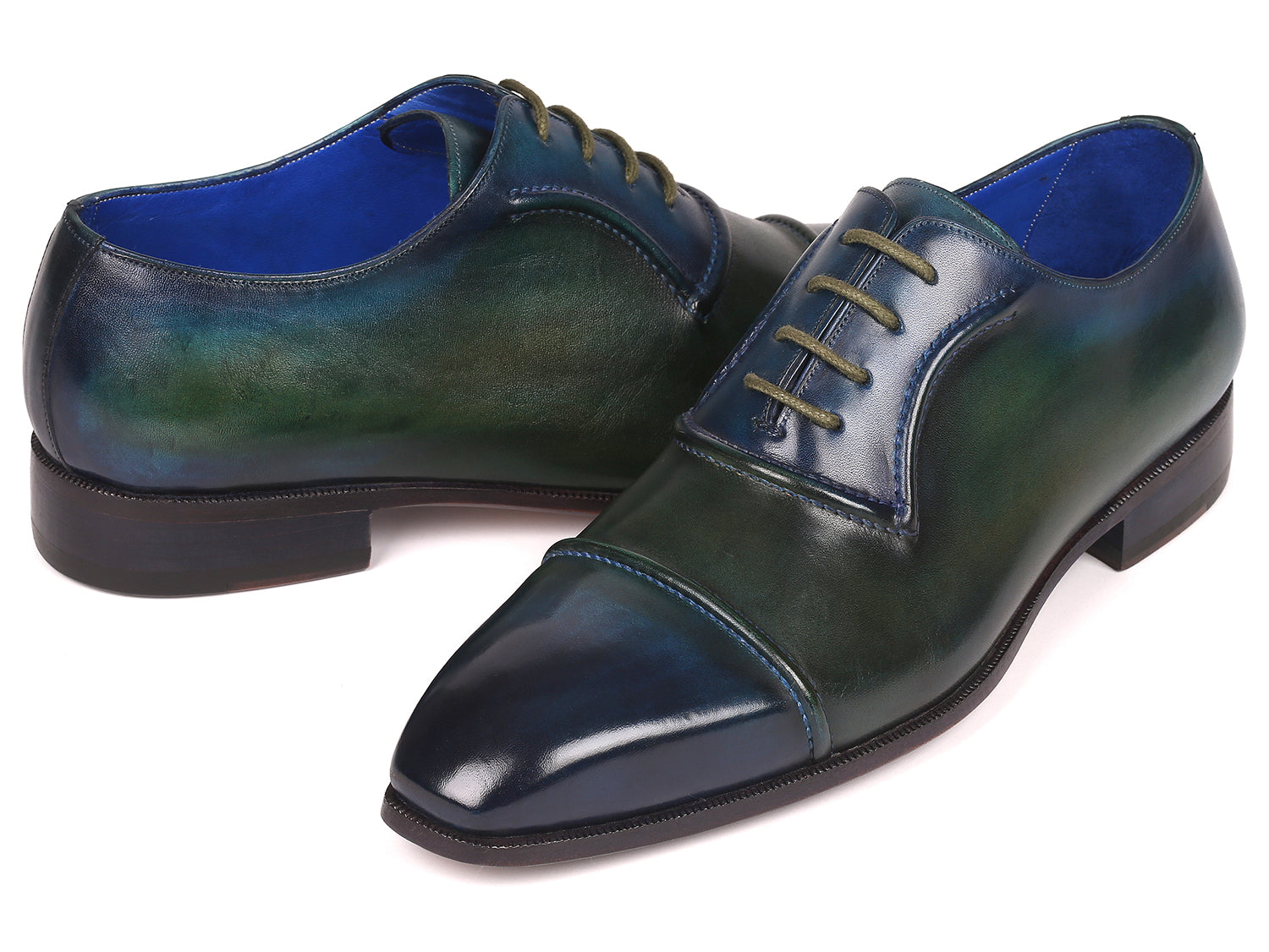 Paul Parkman Men's Cap-Toe Oxfords Blue & Green (ID#078-BLU-GRN) PAUL PARKMAN Handmade Shoes Paul Parkman Men's Cap-Toe Oxfords Blue & Green (ID#078-BLU-GRN) PAUL PARKMAN Handmade Shoes