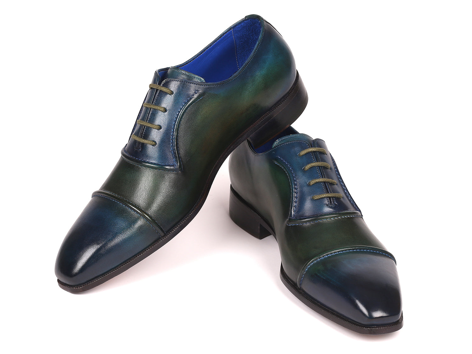 Paul Parkman Men's Cap-Toe Oxfords Blue & Green (ID#078-BLU-GRN) PAUL PARKMAN Handmade Shoes Paul Parkman Men's Cap-Toe Oxfords Blue & Green (ID#078-BLU-GRN) PAUL PARKMAN Handmade Shoes