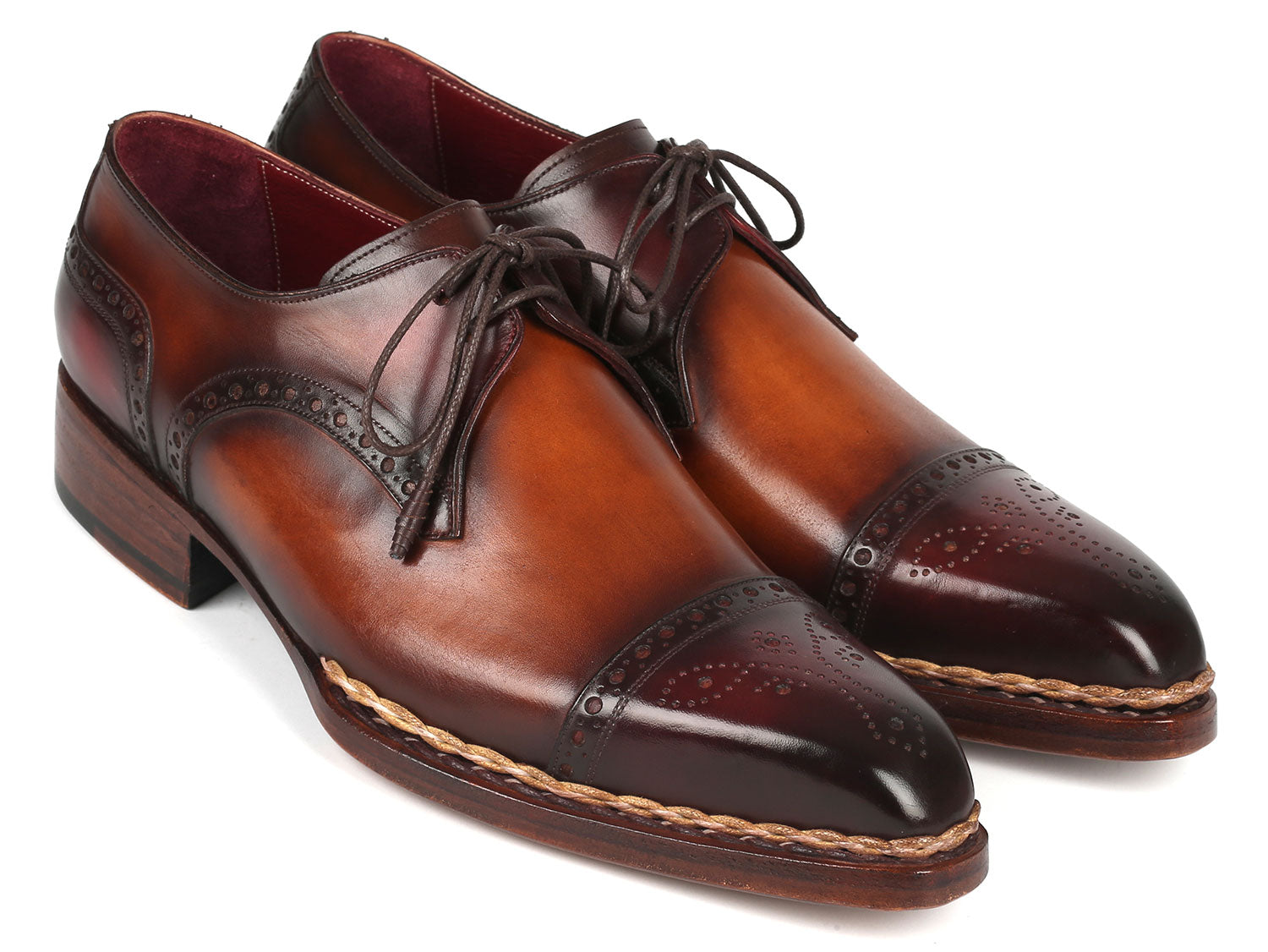 Paul Parkman Norwegian Welted Cap Toe Derby Shoes Bordeaux Brown (ID#8508-BRW)