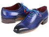 Paul Parkman Blue Leather Oxford Shoes Side Hand-Sewn (ID#018-BLU)
