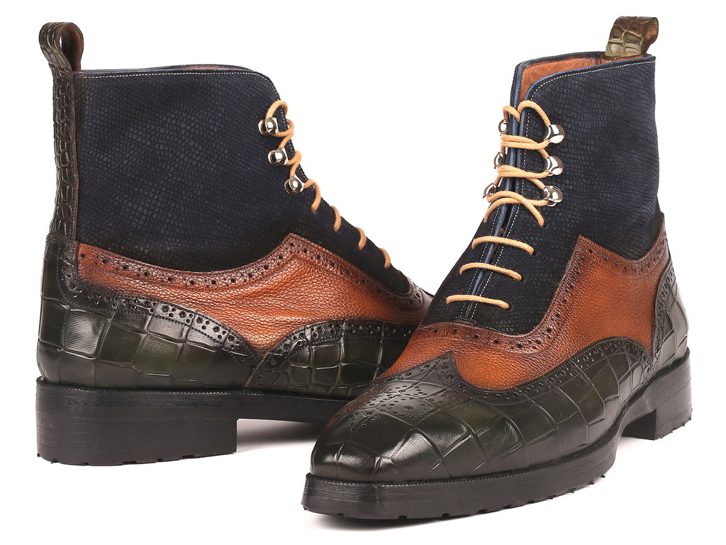 Paul Parkman Three Tone Wingtip Boots Rubber Sole (ID#9735GBN)