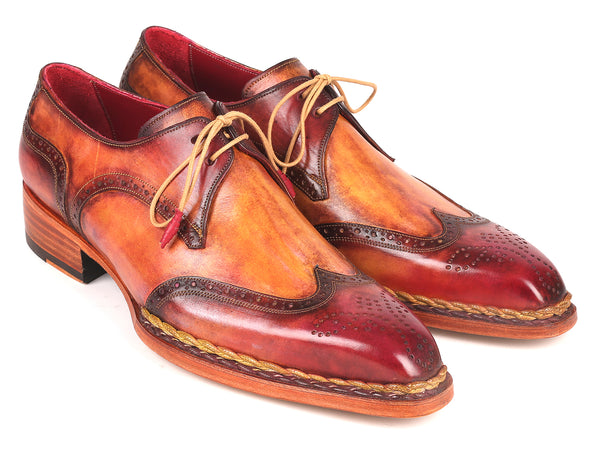 Paul Parkman Norwegian Welted Wingtip Derby Shoes Red & Camel (ID#8506-CML)