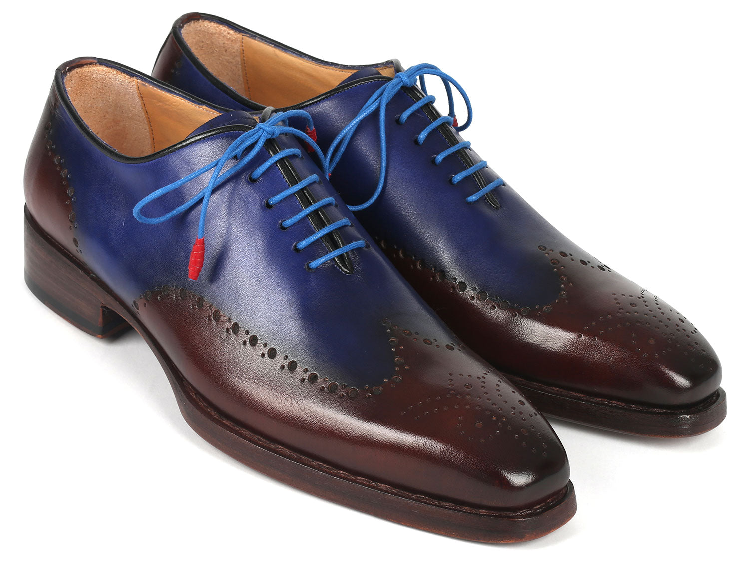 Paul Parkman Goodyear Welted Men's Brown & Blue Oxford Shoes (ID#081-B35) EU 46
