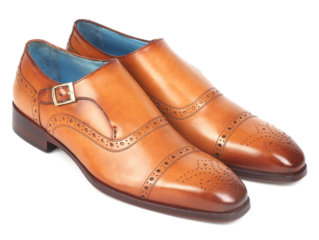 Paul Parkman Men's Cap Toe Monkstrap Shoes Cognac (ID#65CGN97)