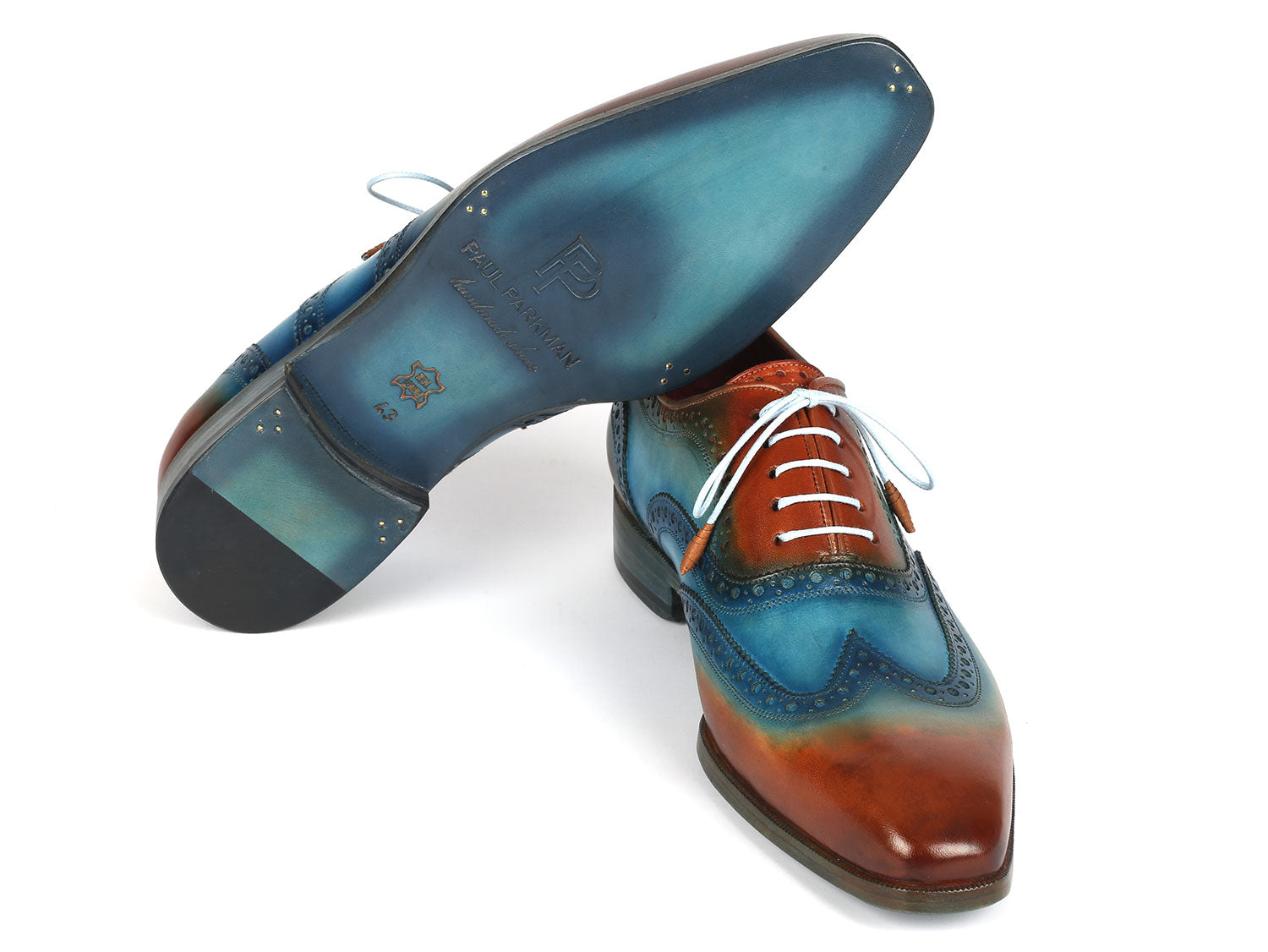 Paul Parkman Men's Wingtip Oxfords Turquoise & Tobacco (ID#228-TRQ) EU 42