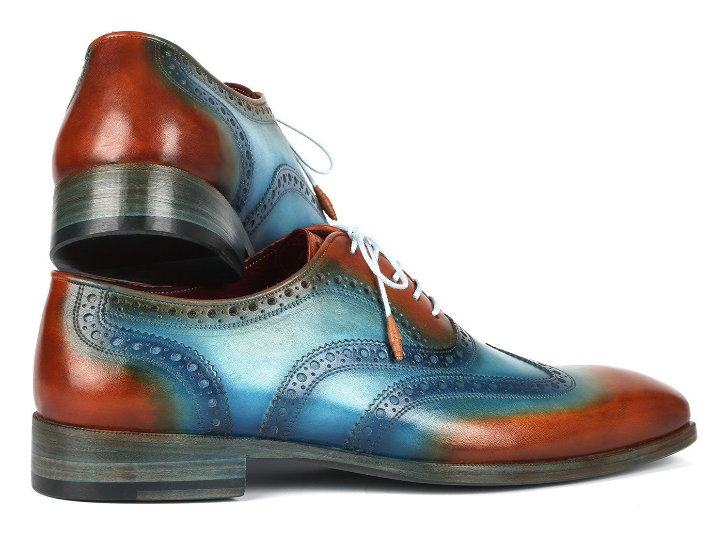 Paul Parkman Men's Wingtip Oxfords Turquoise & Tobacco (ID#228-TRQ) EU 42