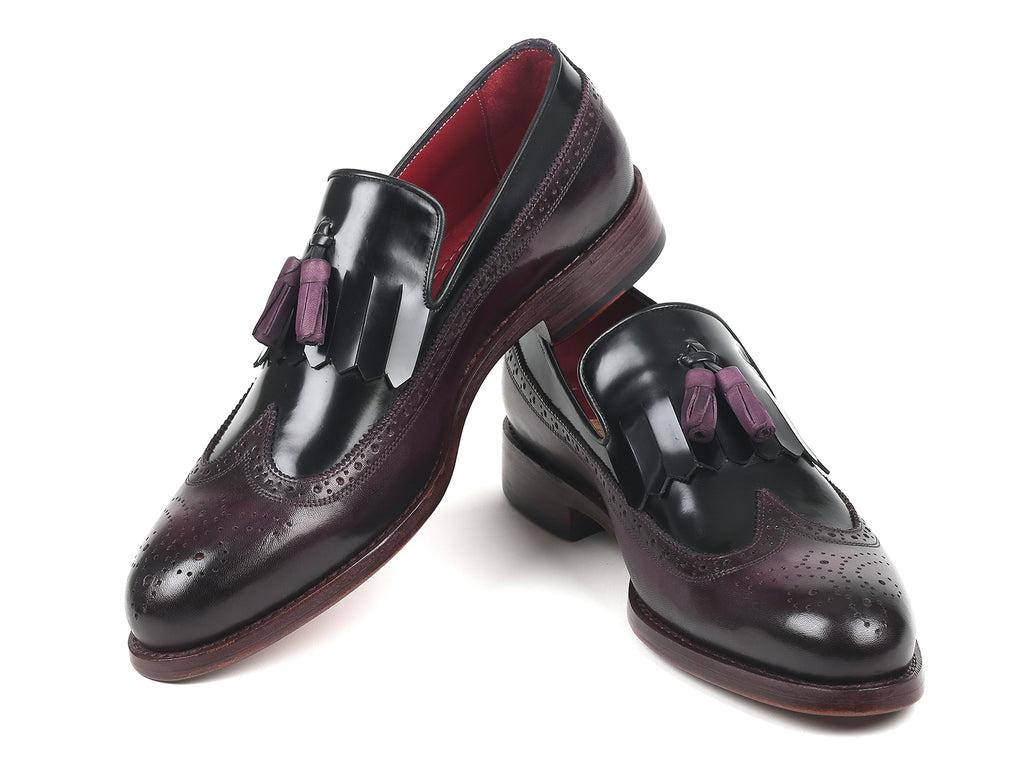 Paul Parkman Tassel Loafer Black & Purple Shoes - 049-BLK-PURP