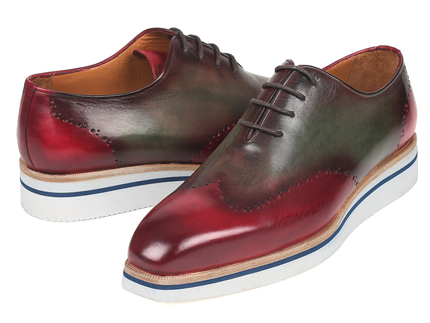 Paul Parkman Men's Designer Shoes Brown & Green Ostrich-Skin / Calf-Skin Leather Wing-Tip Oxfords 844H389 (PM6204) Multi / 13 US