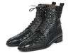 Paul Parkman Men's Black Croco Embossed Leather Lace-Up Boots (ID#BT744-BLK)