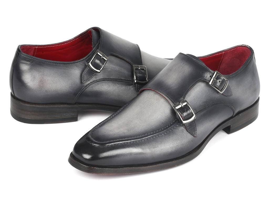 Paul Parkman Men's Gray Leather Double Monkstrap Shoes (ID#SW534GY ...