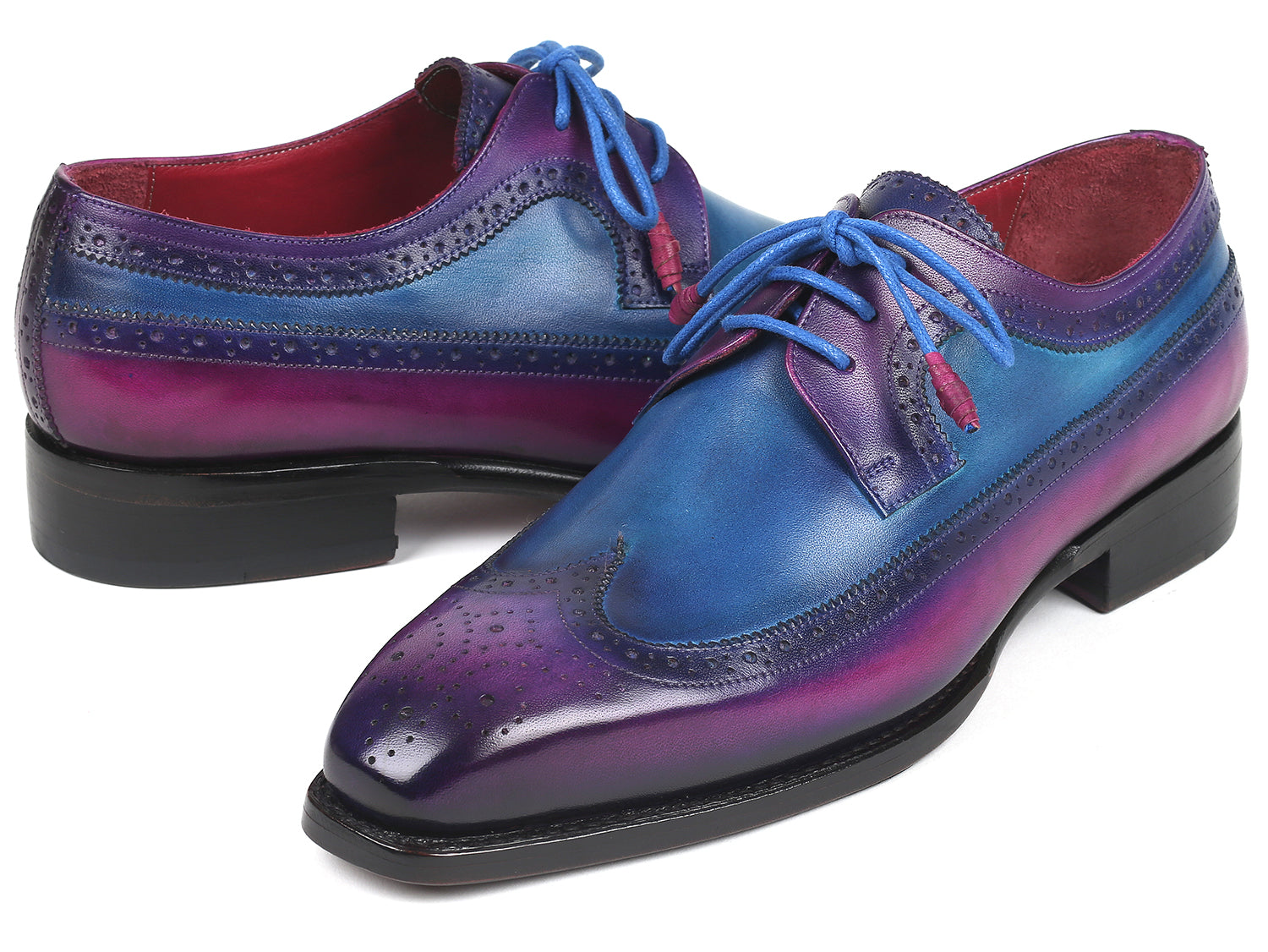 Paul Parkman Goodyear Welted Wingtip Derby Shoes in Purple & Blue, Purple & Blue / 10
