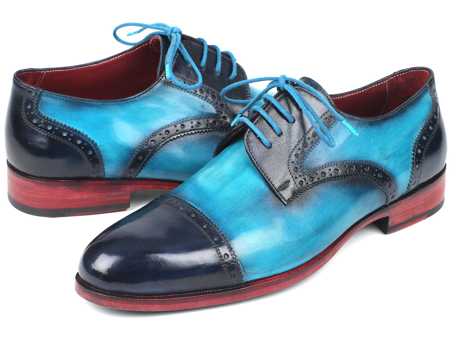 Paul Parkman Two Tone Cap-Toe Derby Shoes Blue & Turquoise (ID#046-TRQ) '