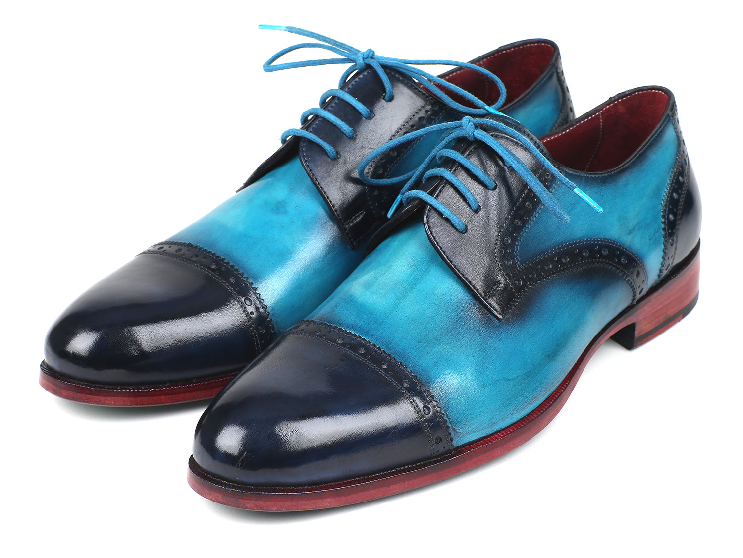 Paul Parkman Two Tone Cap-Toe Derby Shoes Blue & Turquoise (ID#046-TRQ) EU 42 - US 9 Paul Parkman Two Tone Cap-Toe Derby Shoes Blue & Turquoise (ID#046-TRQ) EU 42 - US 9